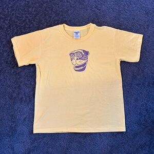 Jerzees Kids Large Yellow T-Shirt with Hand-Silkscreened Purple Monkey Design